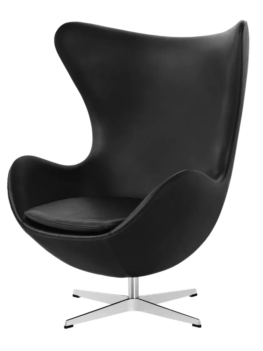 Fritz Hansen 3316 Ægget af Arne Jacobsen læder> Loungestole|Lænestole