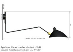 Editions Serge Mouille Big Wall Lamp w/1 Curved Arm af Serge Mouille><noscript><img width=