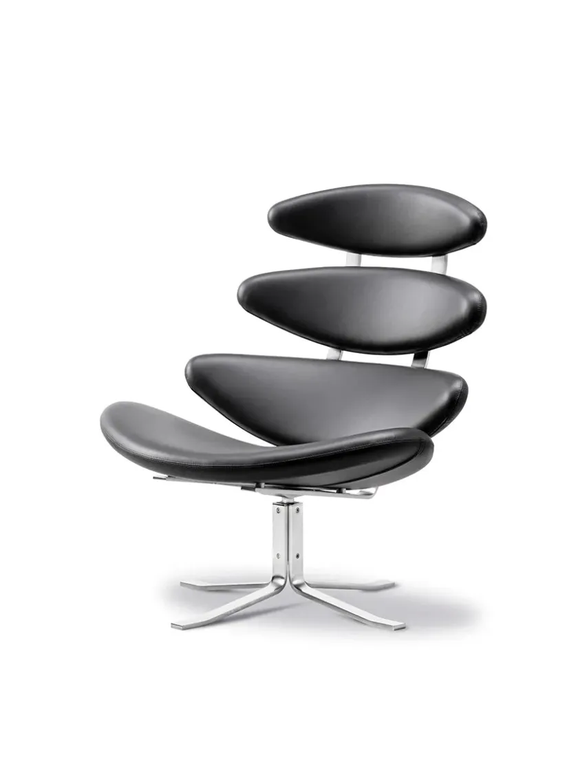 Fredericia Furniture Corona Stol, sort omni 301 læder fra Erik Jørgensen> Lænestole