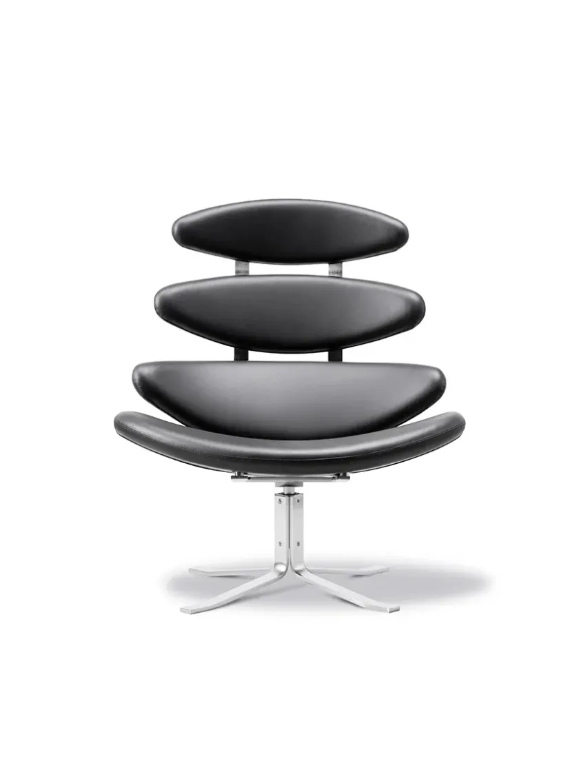 Fredericia Furniture Corona Stol, sort omni 301 læder fra Erik Jørgensen> Lænestole