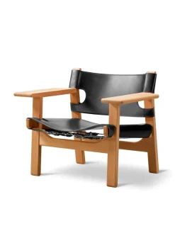 Fredericia Furniture Den Spanske Stol i mørkebrun læder, eg sæbe af Børge Mogensen><noscript><img width=