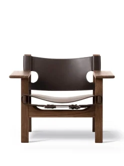 Fredericia Furniture Den Spanske Stol i mørkebrun læder, valnød olie af Børge Mogensen> Lænestole