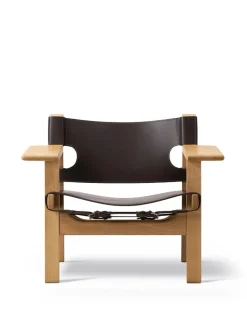 Fredericia Furniture Den Spanske Stol i mørkebrun læder, Røget eg olie af Børge Mogensen><noscript><img width=