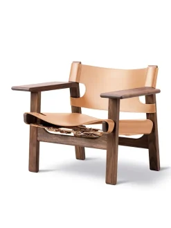 Fredericia Furniture Den Spanske Stol i naturfarvet læder, valnød olie af Børge Mogensen> Lænestole
