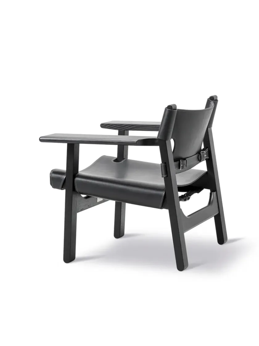 Fredericia Furniture Den Spanske Stol i sort læder, valnød olie af Børge Mogensen> Lænestole