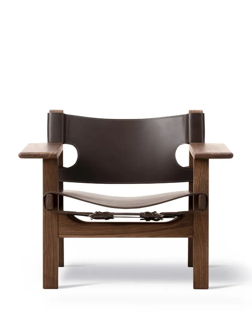 Fredericia Furniture Den Spanske Stol i sort læder, eg sæbe af Børge Mogensen> Lænestole