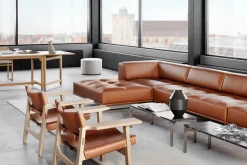 Fredericia Furniture Den Spanske Stol i sort læder, røget eg olie af Børge Mogensen><noscript><img width=