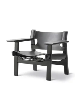 Fredericia Furniture Den Spanske Stol i sort læder, røget eg olie af Børge Mogensen><noscript><img width=