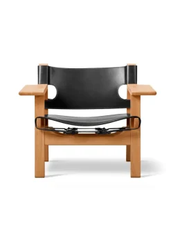 Fredericia Furniture Den Spanske Stol i sort læder, eg olie af Børge Mogensen> Lænestole