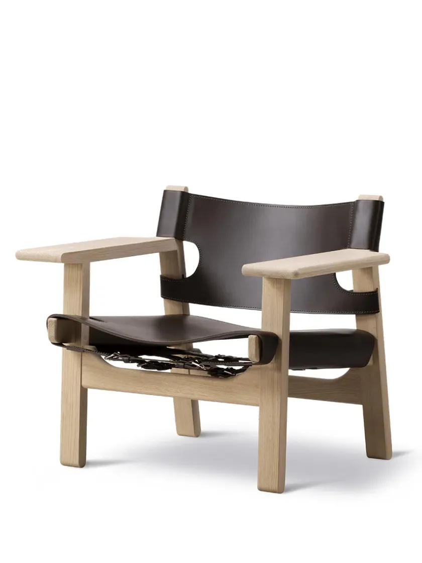 Fredericia Furniture Den Spanske Stol i sort læder, eg olie af Børge Mogensen> Lænestole