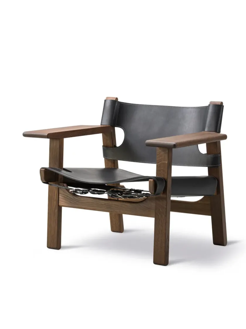 Fredericia Furniture Den Spanske Stol i sort læder, eg olie af Børge Mogensen> Lænestole