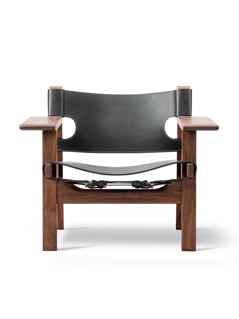Fredericia Furniture Den Spanske Stol i sort læder, eg olie af Børge Mogensen> Lænestole