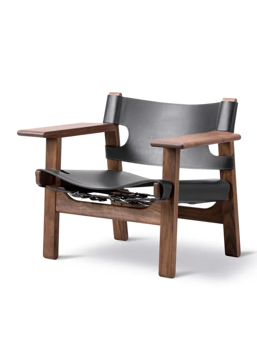 Fredericia Furniture Den Spanske Stol i sort læder, eg olie af Børge Mogensen> Lænestole
