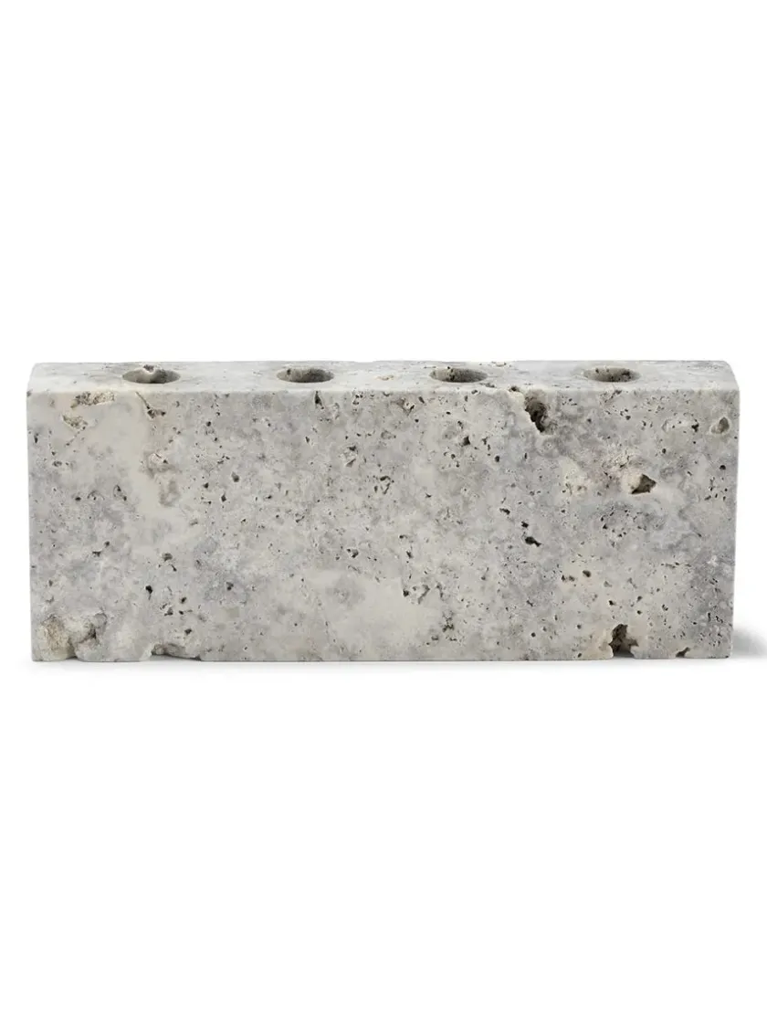 Wabi Sabi Nordic Epode Lysestage 25 cm, travertin silver fra> Gaver Til Hende|Kalenderlys & Julelysestager