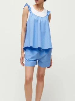 Aiayu Frill Top, check mix blue fra> Tøj