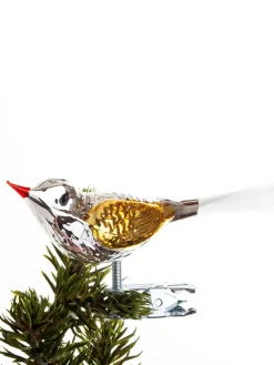 Brink Nordic Fugl m. Klemme 10 cm, sølvfarvet/guld fra> Juletræspynt