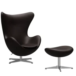Fritz Hansen Ægget, Kastanjebrun Grace læder, med returdrej inkl. skammel af Arne Jacobsen><noscript><img width=