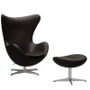Fritz Hansen Ægget, Mørk Brun Grace læder, uden returdrej inkl. skammel af Arne Jacobsen> Lænestole