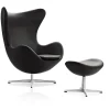 Fritz Hansen Ægget, Sort Essensial læder, uden returdrej inkl. skammel af Arne Jacobsen> Lænestole