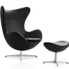 Fritz Hansen Ægget, Sort Grace læder, uden returdrej inkl. skammel af Arne Jacobsen> Lænestole