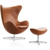 Fritz Hansen Ægget, Valnød Grace læder, uden returdrej inkl. skammel af Arne Jacobsen> Lænestole