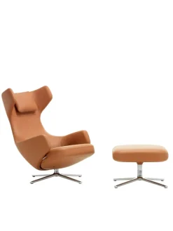 Vitra Grand Repos Lænestol inkl. Fodskammel, cognac (Premium Læder) fra> Fodskamler|Lænestole