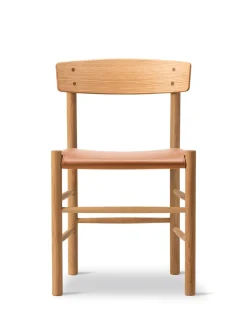 Fredericia Furniture J39 Folkestolen Sædepolstret, Cognac Læder af Børge Mogensen> Spisebordsstole