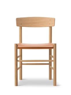 Fredericia Furniture J39 Folkestolen Sædepolstret, Cognac Læder af Børge Mogensen> Spisebordsstole
