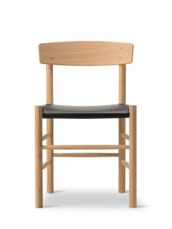 Fredericia Furniture J39 Folkestolen Sædepolstret, Mørkebrun Læder af Børge Mogensen> Spisebordsstole