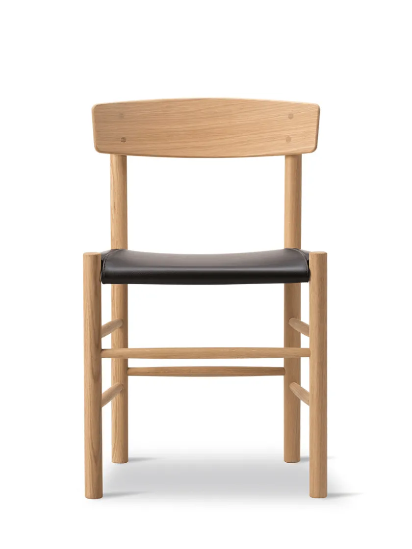 Fredericia Furniture J39 Folkestolen Sædepolstret, Mørkebrun Læder af Børge Mogensen> Spisebordsstole