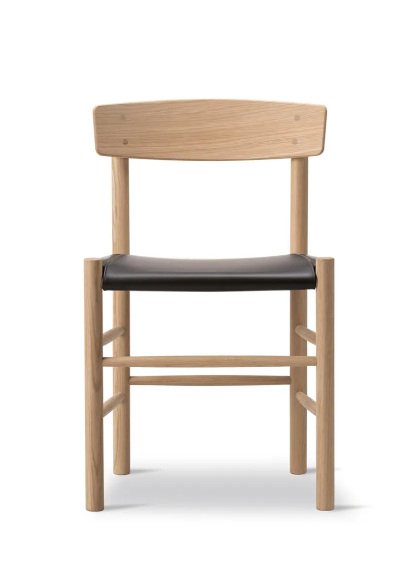 Fredericia Furniture J39 Folkestolen Sædepolstret, Mørkebrun Læder af Børge Mogensen> Spisebordsstole