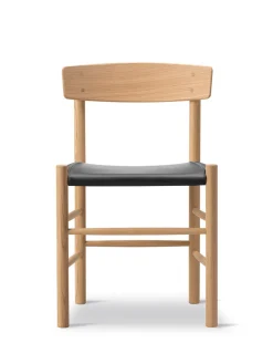 Fredericia Furniture J39 Folkestolen Sædepolstret, Sort Læder af Børge Mogensen> Spisebordsstole