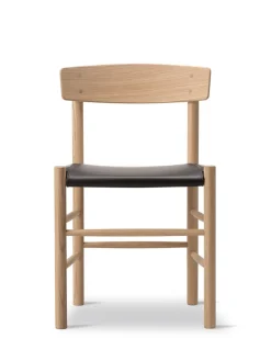 Fredericia Furniture J39 Folkestolen Sædepolstret, Sort Læder af Børge Mogensen><noscript><img width=