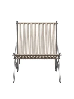 Fritz Hansen PK4 Loungestol i natur, sort stel af Poul Kjærholm><noscript><img width=