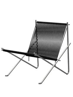 Fritz Hansen PK4 Loungestol i natur, sort stel af Poul Kjærholm><noscript><img width=