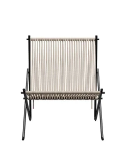 Fritz Hansen PK4 Loungestol i natur, sort stel af Poul Kjærholm><noscript><img width=