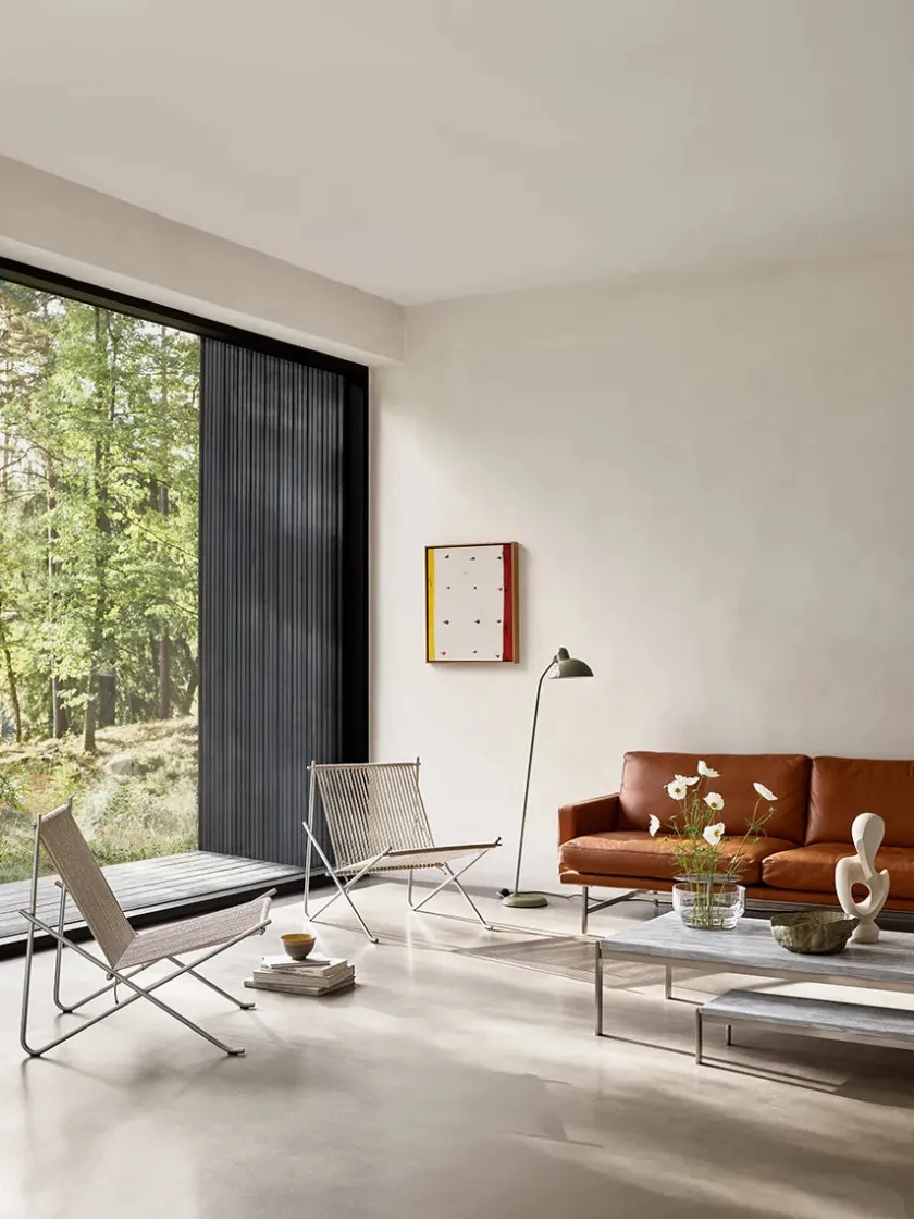 Fritz Hansen PK4 Loungestol i natur, stålstel af Poul Kjærholm> Loungestole|Lænestole
