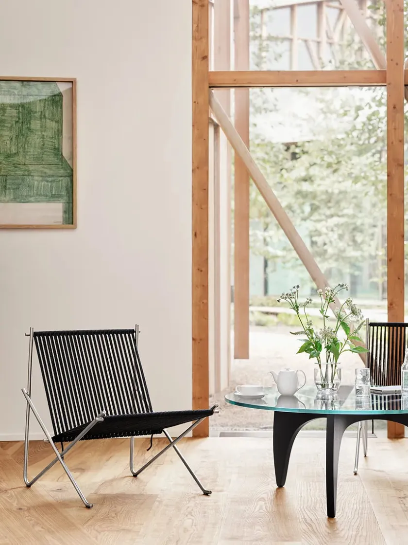Fritz Hansen PK4 Loungestol i natur, stålstel af Poul Kjærholm> Loungestole|Lænestole