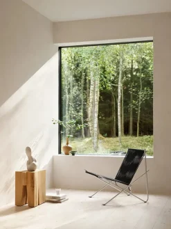 Fritz Hansen PK4 Loungestol i natur, stålstel af Poul Kjærholm><noscript><img width=