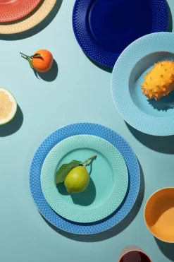 Lyngby Porcelæn Rhombe dyb tallerken, turkis Ø24,5 cm fra> Service