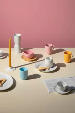 Lyngby Porcelæn Rhombe Tekop m. underkop blå/terracotta fra><noscript><img width=