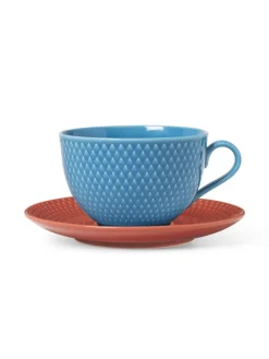 Lyngby Porcelæn Rhombe Tekop m. underkop rosa/sand fra><noscript><img width=
