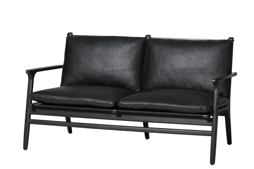 Stellar Works Rén Lounge sofa 2. pers sortmalet eg, sort læder fra> Sofaer