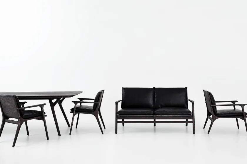 Stellar Works Rén Lounge sofa 2. pers sortmalet eg, sort læder fra> Sofaer