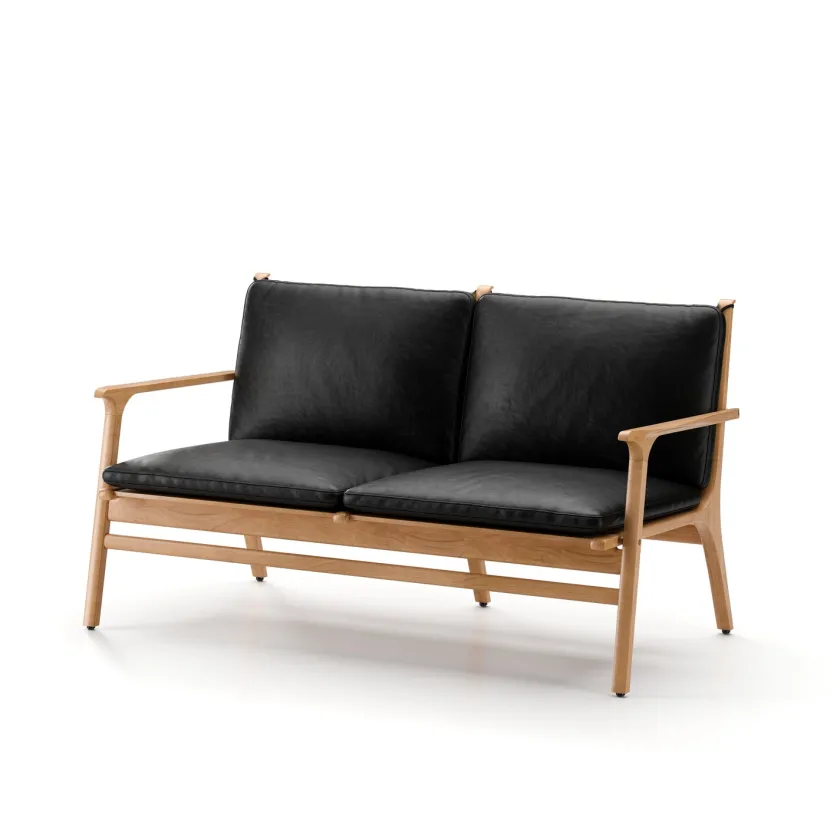 Stellar Works Rén Lounge sofa 2. pers sortmalet eg, sort læder fra> Sofaer