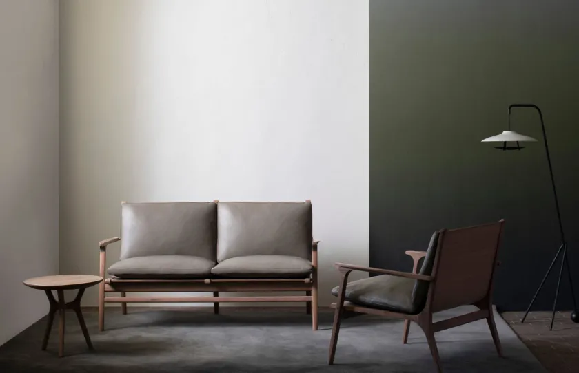 Stellar Works Rén Lounge sofa 2. pers sortmalet eg, sort læder fra> Sofaer