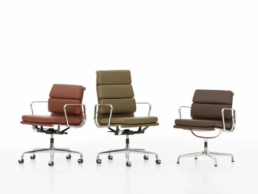 Vitra Soft Pad Chair EA 217 Kontorstol, cognac læder/krom stel fra> Kontorstole