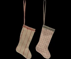 Maileg Stocking ornament - Strømpe m/tern + Strømpe m/strib fra> Juletræspynt