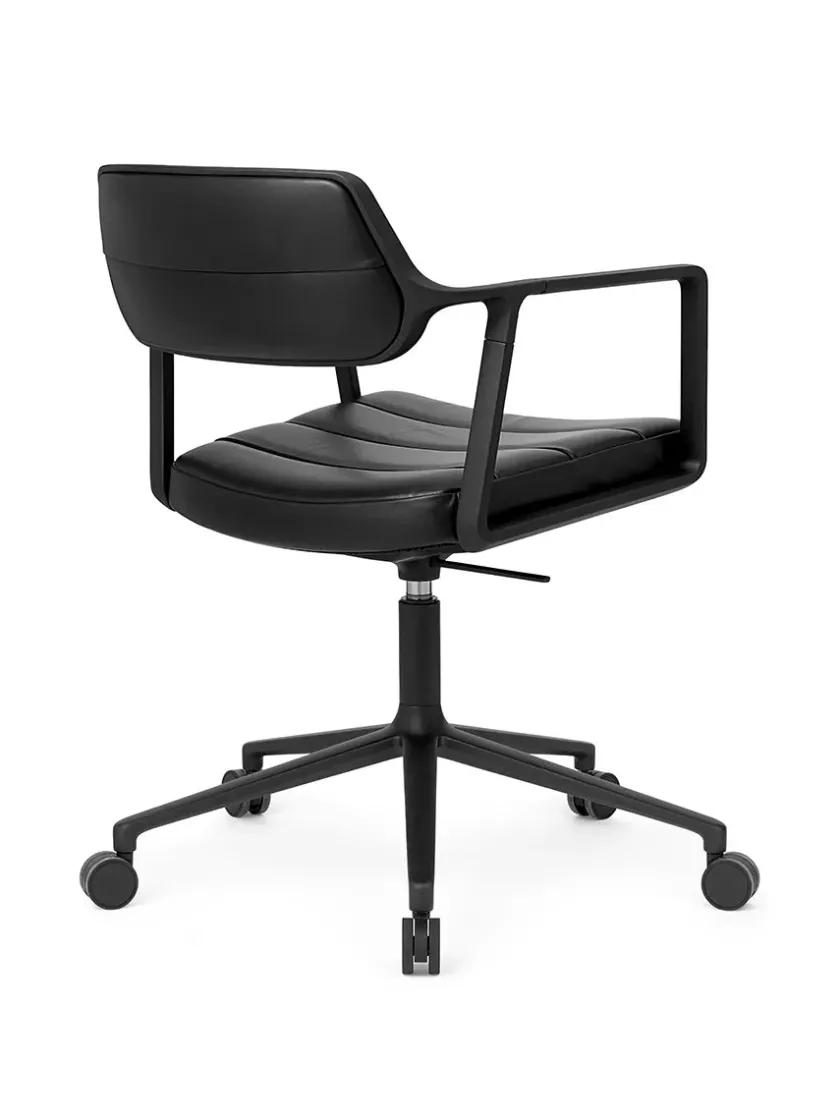Vipp 453 Swivel+ Chair m/sort stel & hjul, sort læder fra> Kontorstole