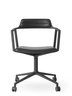 Vipp 452 Swivel Chair m/sort stel & hjul, sort læder fra> Kontorstole